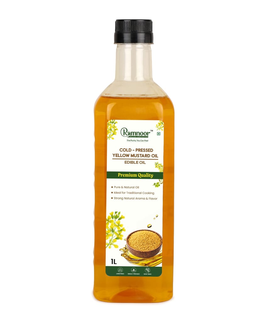 Ramnoor Pure Organic Cold Pressed Yellow Mustard Oil 1L | Kachi Ghani Sarson Tel | Pure & Natural | Strong Aroma Cooking Oil