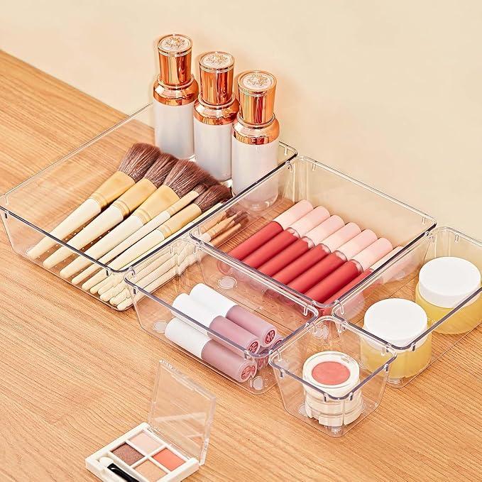 Panchhi Store Drawers Organisers Transparent Dressing Table Organiser 4 Size Versatile Drawer Organizer Trays, Storage Bins for Makeup, Bedroom, Kitchen Gadgets Utensils and Office Acrylic Pack of 5 view 2