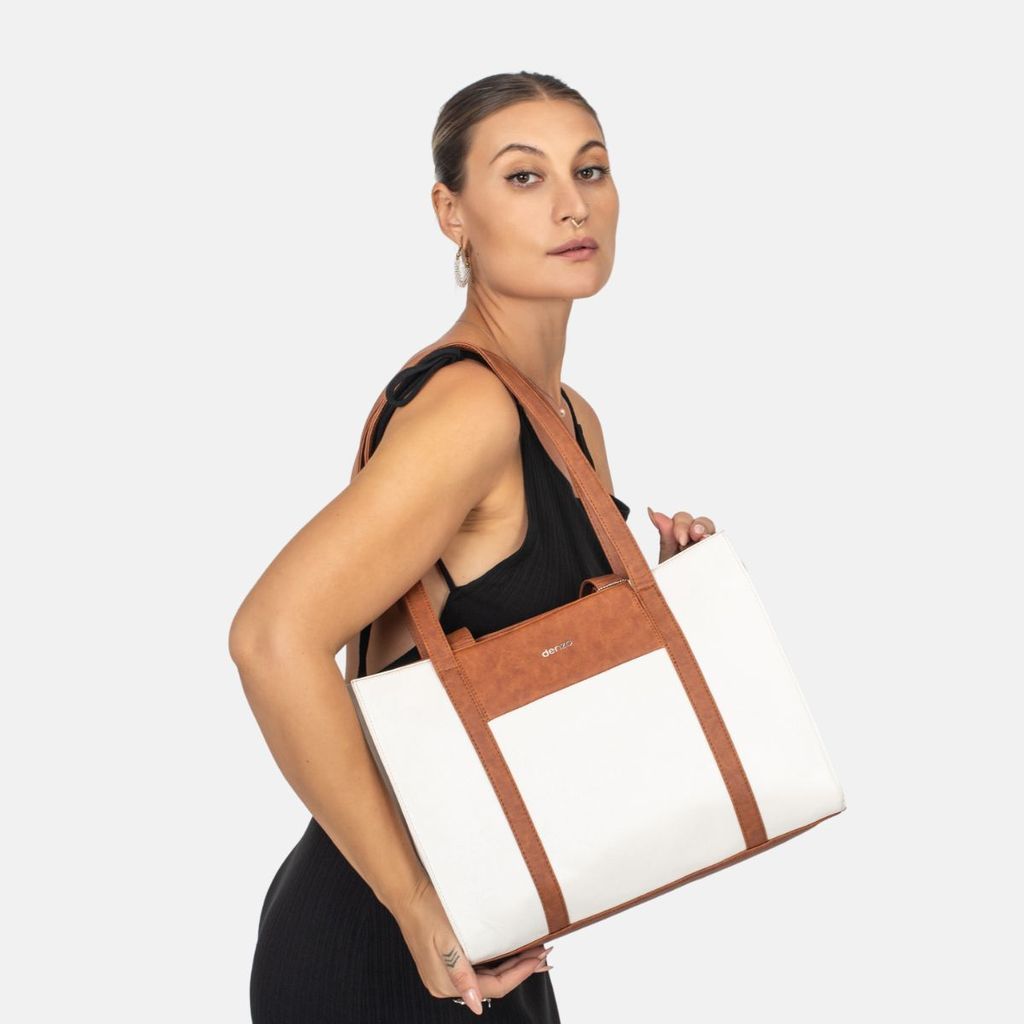 Lady Leader Tote Bag (Tan & White) view 2