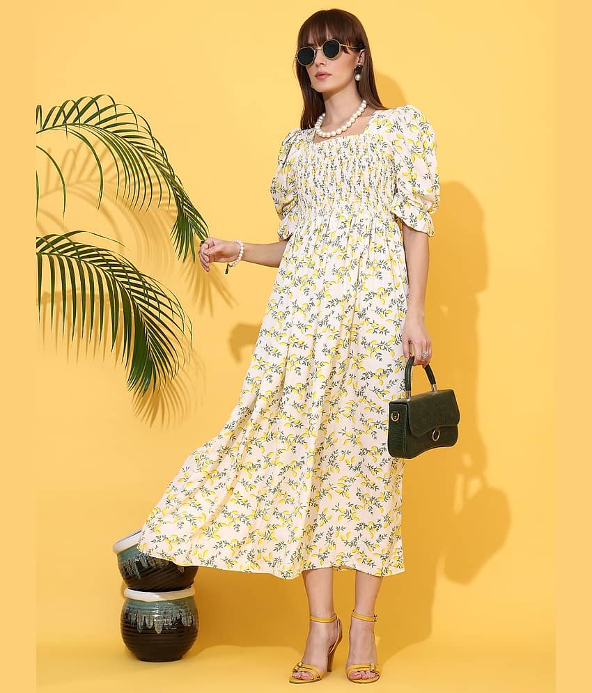 Sheetal associates Women Crepe Printed Fit & Flare Dress ( Yellow ) view 2