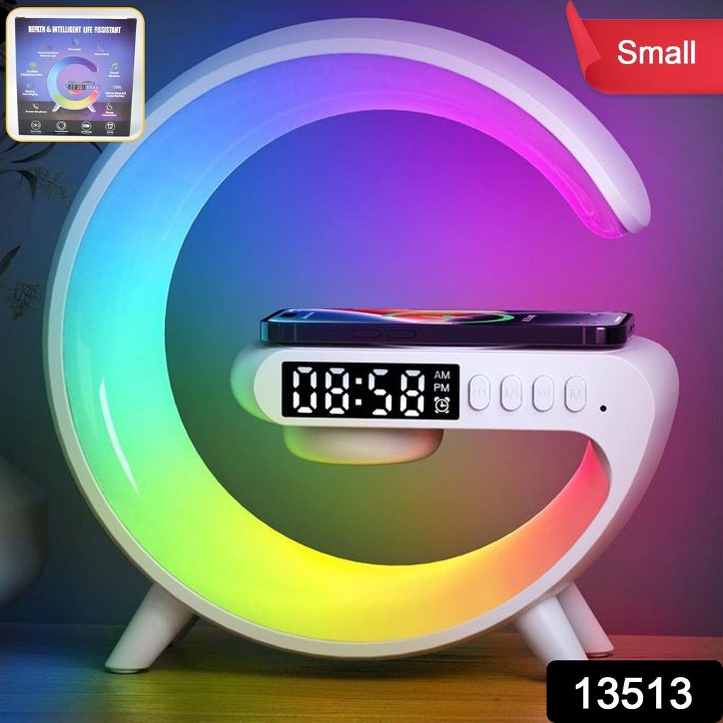 Smart Alarm Clock with G-Shape RGB Light Bluetooth Speaker, Wireless Charging (1 Pc) view 2