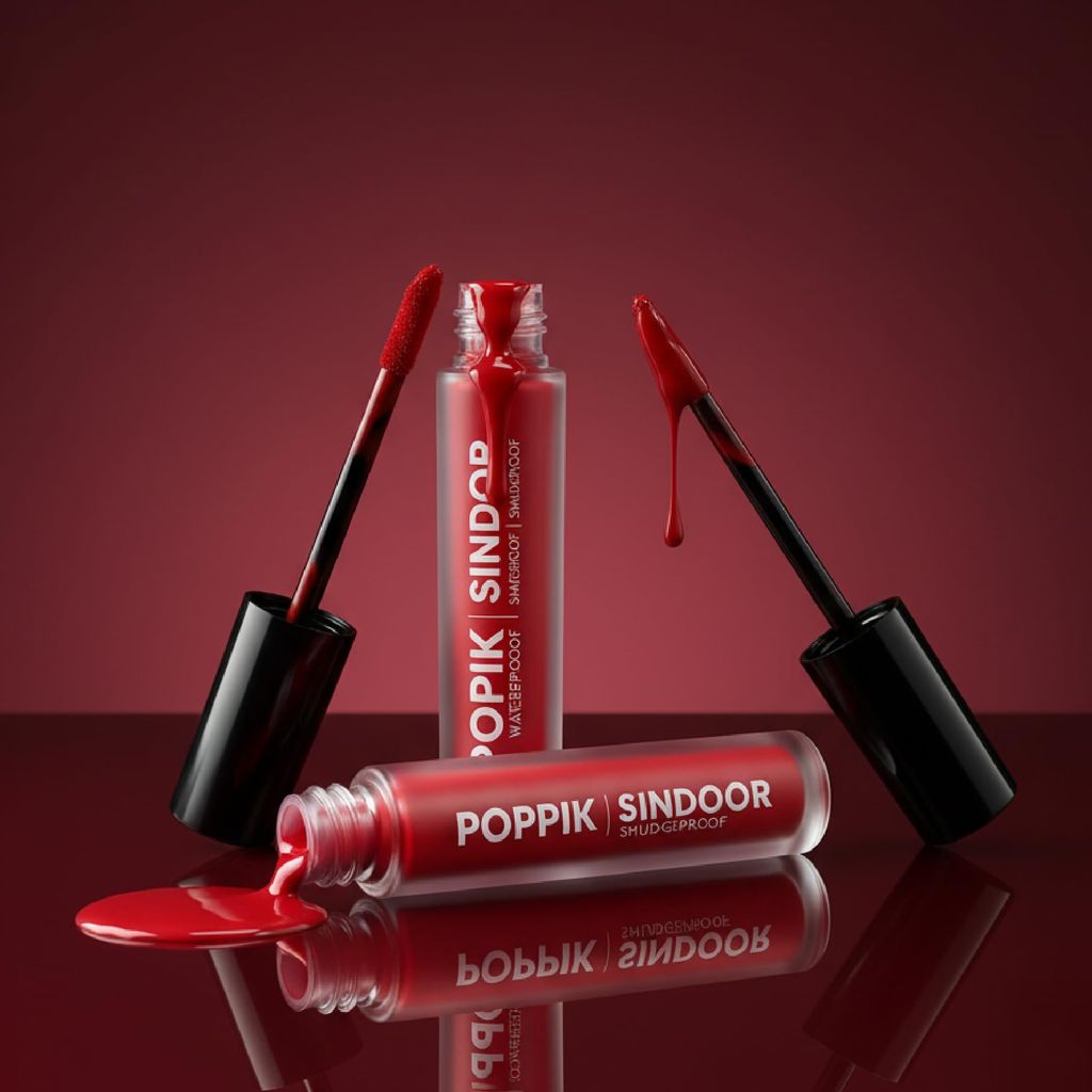 POPPIK Liquid Sindoor with Sponge-Tip Applicator, Water Resistant, Smudge Proof, Mercury-Lead Free, Red, 6 ml view 2