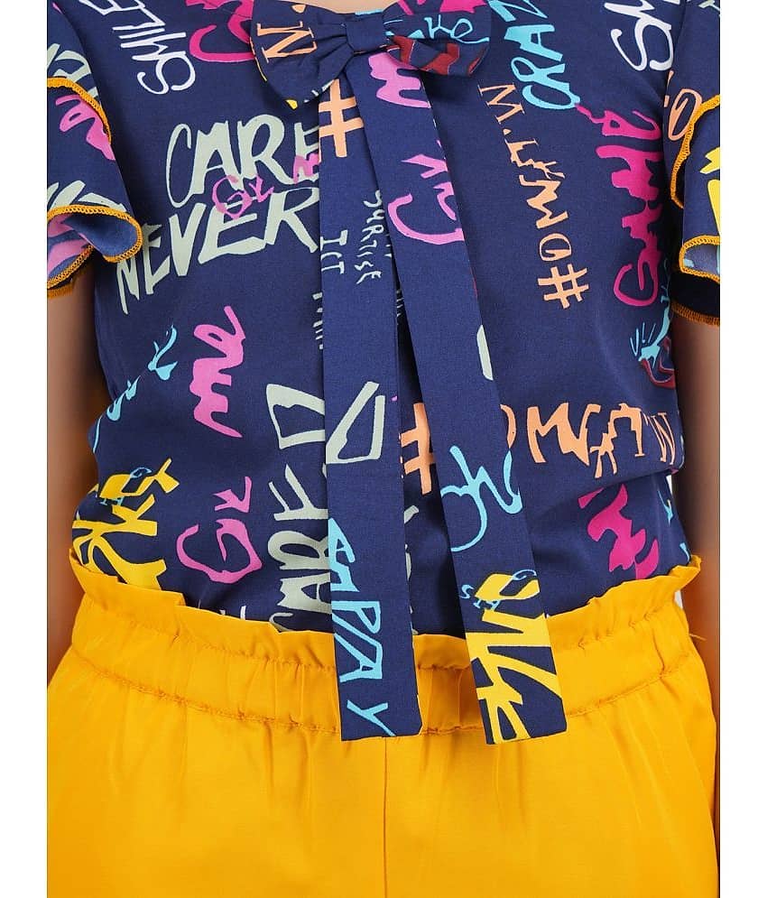 Being Naughty Pack of 1 Girls Polyester Top With Capris ( Blue & Yellow ) view 2