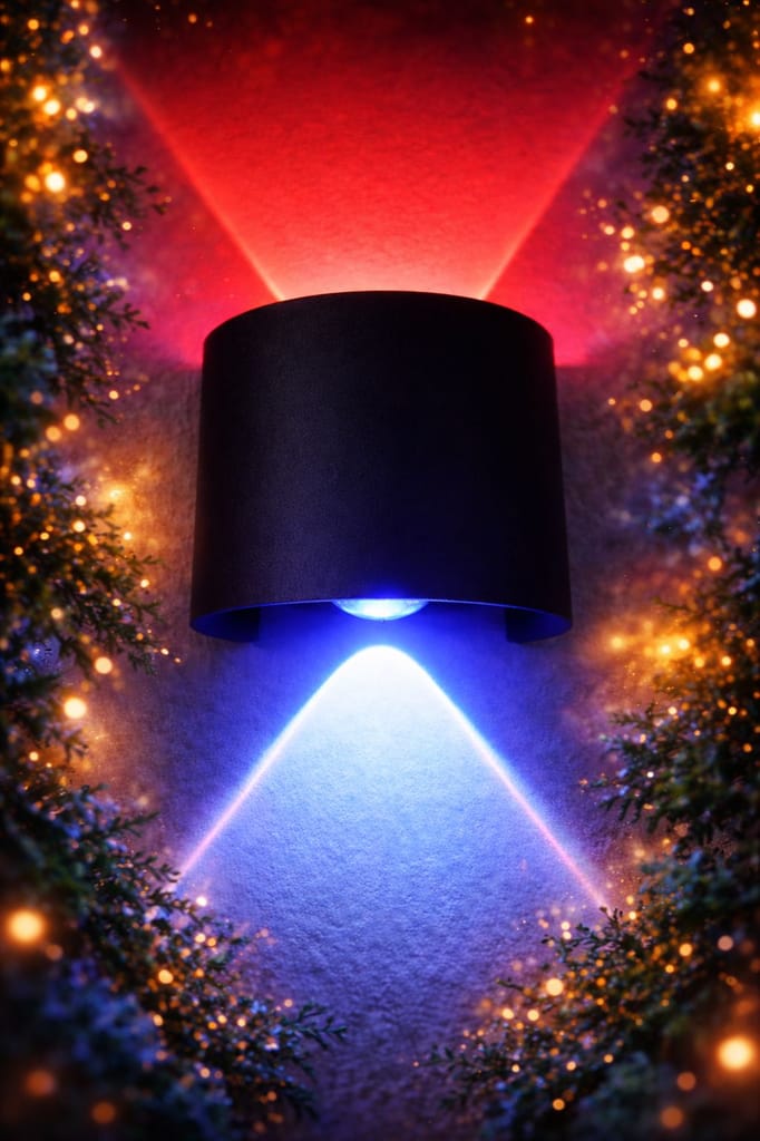 SPARKWORLD Red & Blue Up-Down LED Wall Light | Modern Outdoor Wallchiere Lamp for Gate, Garden & Balcony (Black Body) | Colour: Multicolor