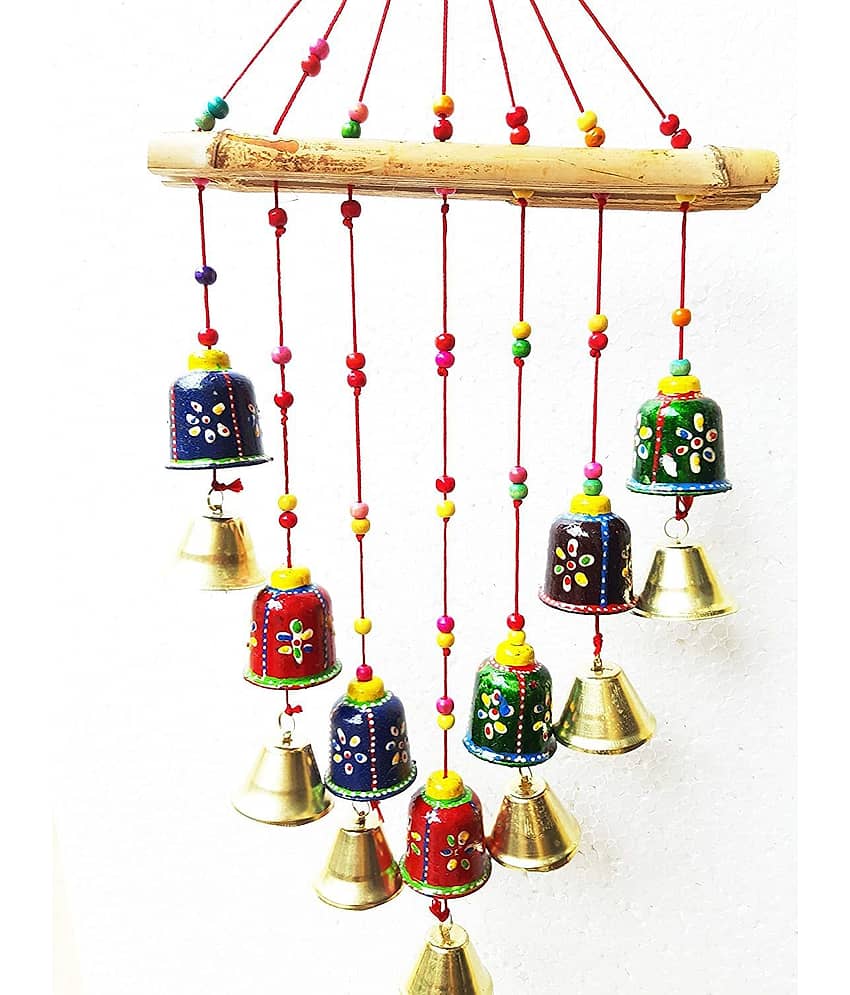 Fashion Bizz Handcrafted Rajasthani Colored Bells Wall Hanging Wind Chime - 45 cm view 2