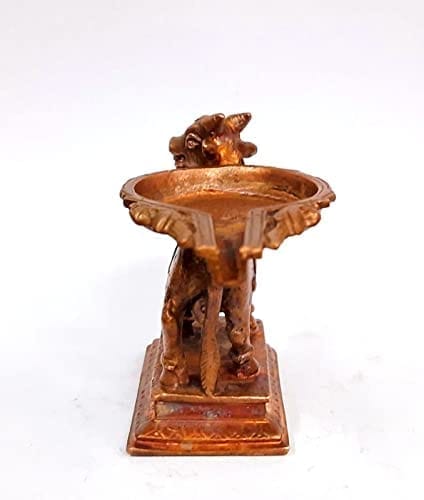 Searchers Paradise - Copper Idols Nandhi with Abishekam Plate,2.7 inches, Copper Handmade 320 Grams, Patina Antique Finish, Pack of 1 Piece view 2