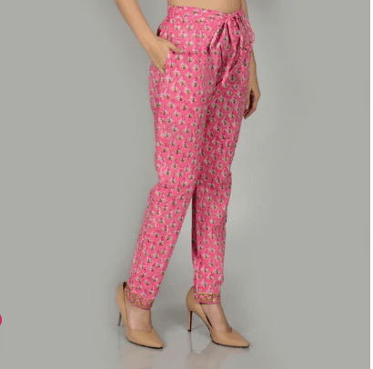 FUCHSIA PINK AFGHANI HAND PRINTS PURE COTTON SUIT WITH KOTA DORIA DUPATTA view 2