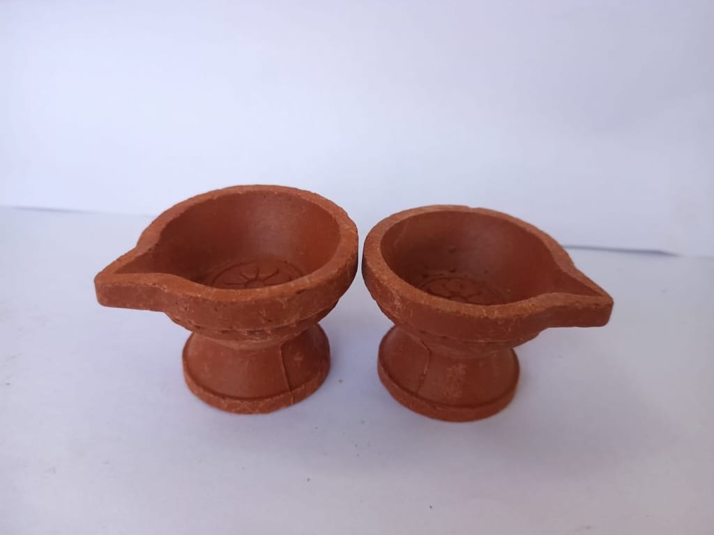 Handmade Clay Diya Set of 2 for Diwali Decoration view 2