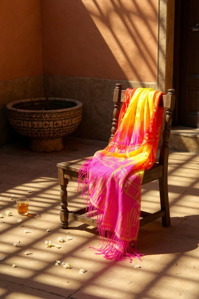 Elegant Dual-Tone Ombre NylonJai Shree Ram Stole with Traditional Zari Work view 2