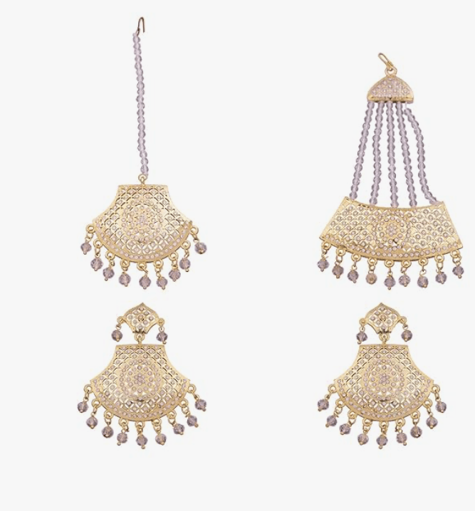 ARyee Alloy Necklace Traditional Kundan Jewellery Set, Necklace Set for Women with Earrings Maang Tikka and Passa view 2