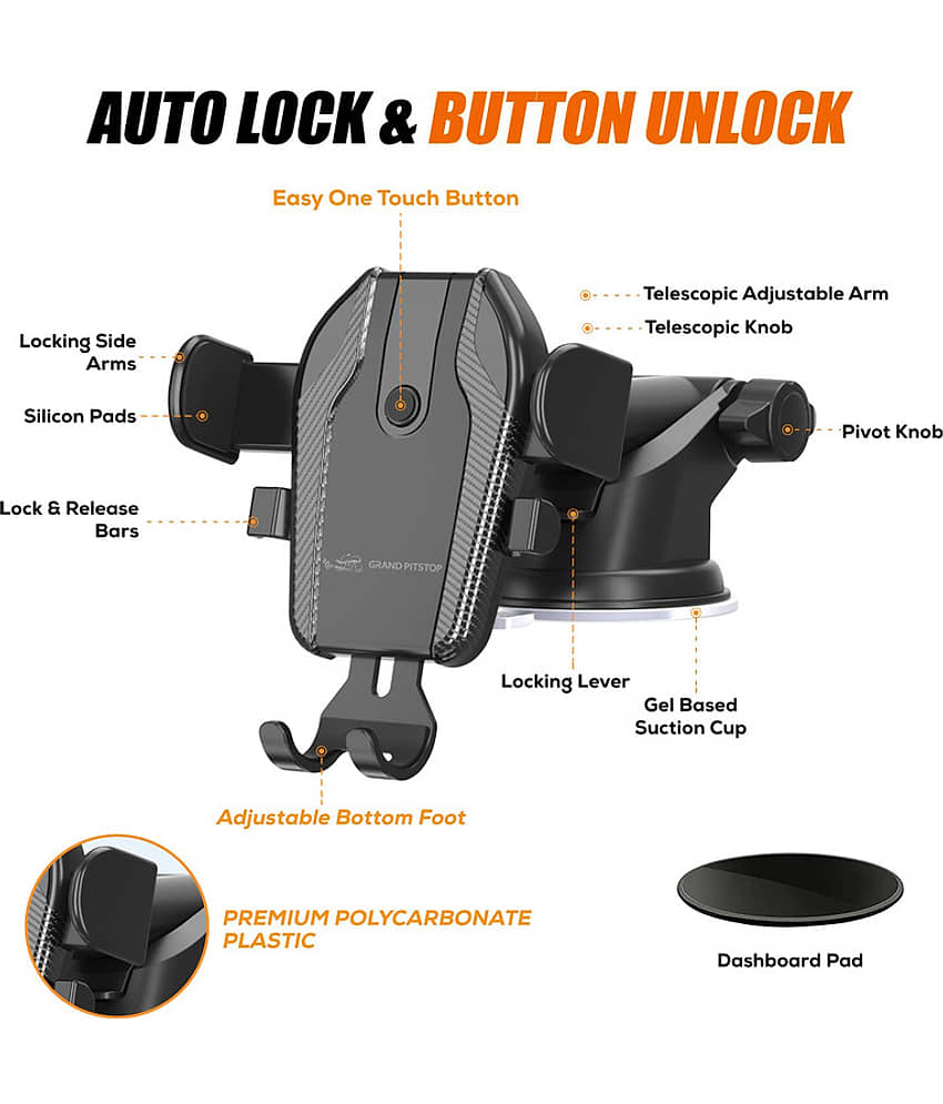 GRAND PITSTOP® Cool Grip C1 Car Windshield/Dashboard Mobile Holder - One Click Locking - Black view 2