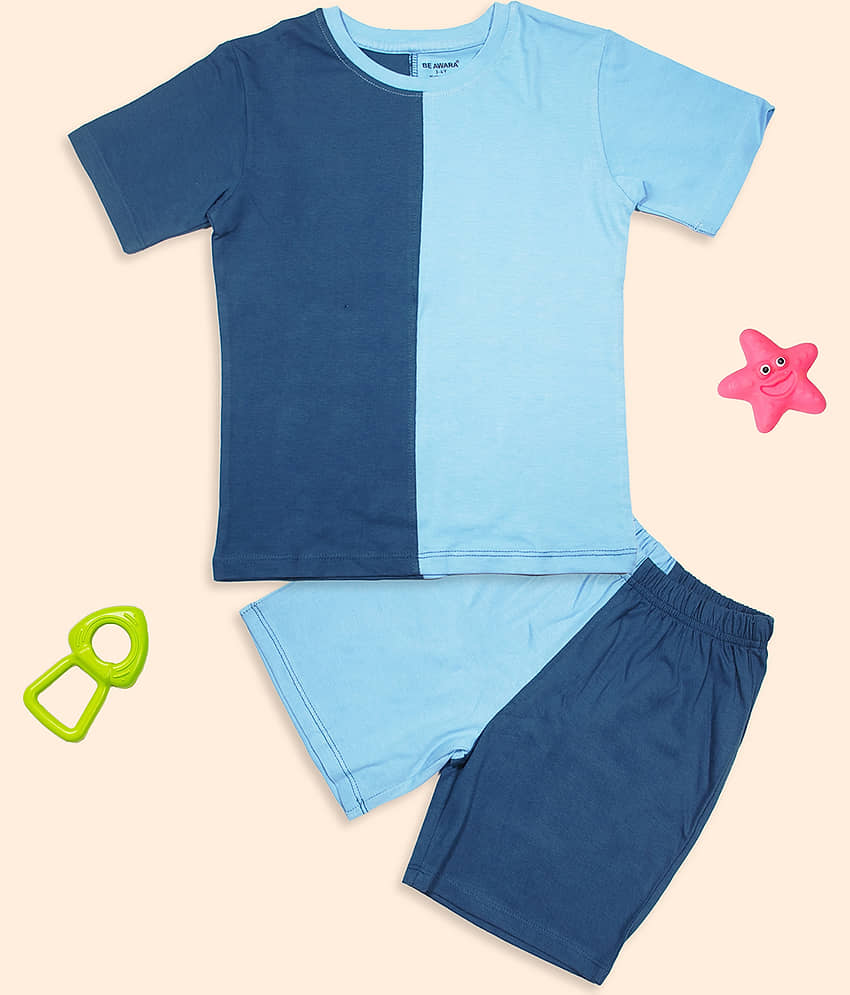 Be Awara Pack of 1 Unisex Cotton T-Shirt & Shorts Set ( Blue )