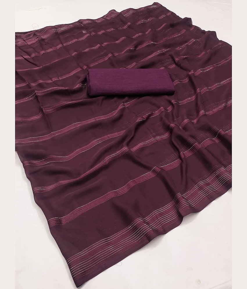 ANAND SAREES Satin Striped Saree With Unstitched Blouse Piece ( Grey ) view 2