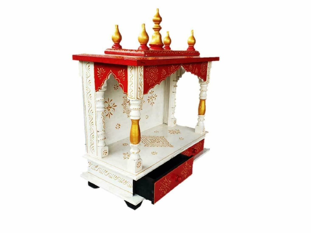 Creative Handicrafts Home Temple, Wooden Temple, Pooja Mandir for Home (White & Red, 18x9x22 inches) view 2