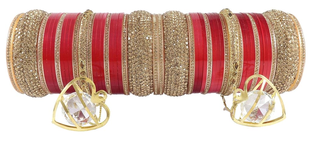 ZULKA Acrylic with Zircon Gemstone and Pearls Studded Glossy Finished Diamond Kaleere Latkan Chuda Set For Women view 2