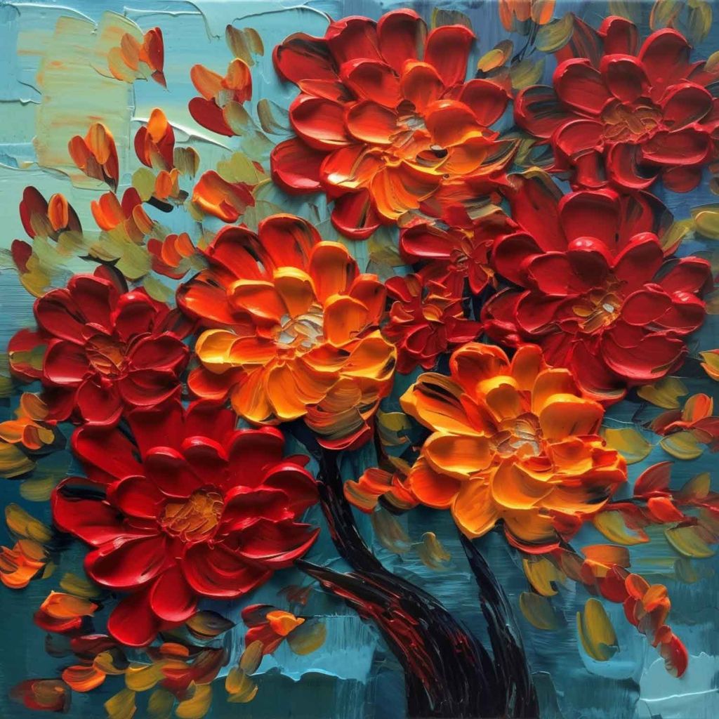 RED FIELD OF FLOWERS 24in X 24in WITH BLACK FRAME view 2