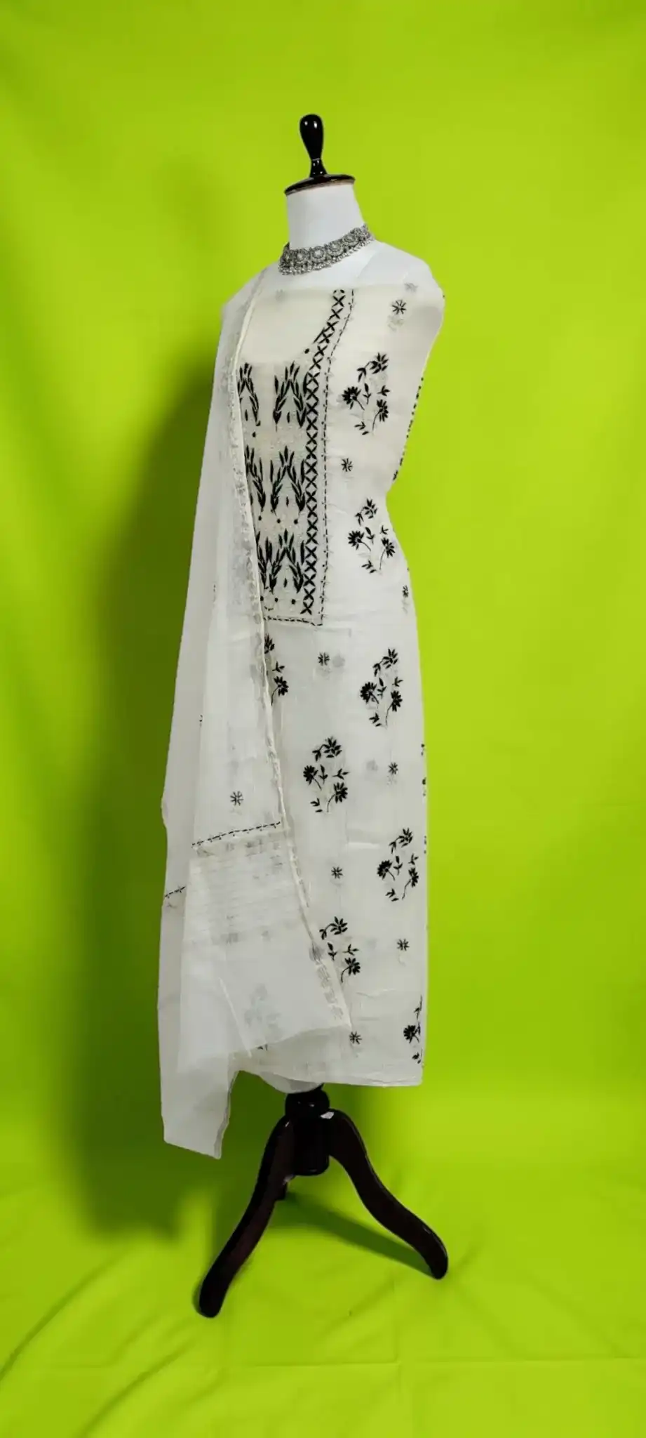 Lucknow Chikankari Hand-Embroidered Mul Cotton Dress Material view 2