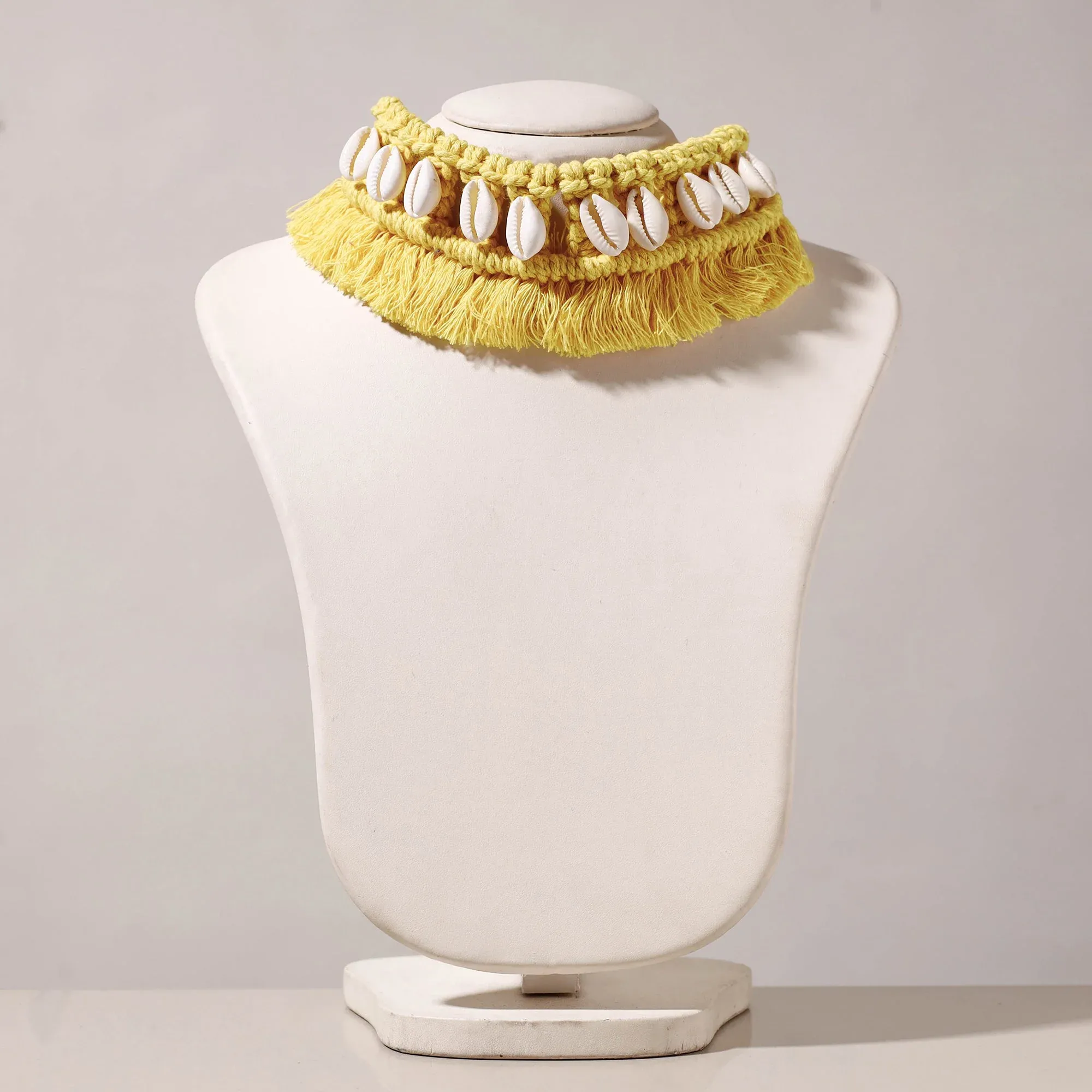 Yellow Thread & Seashell Handmade Macrame Choker