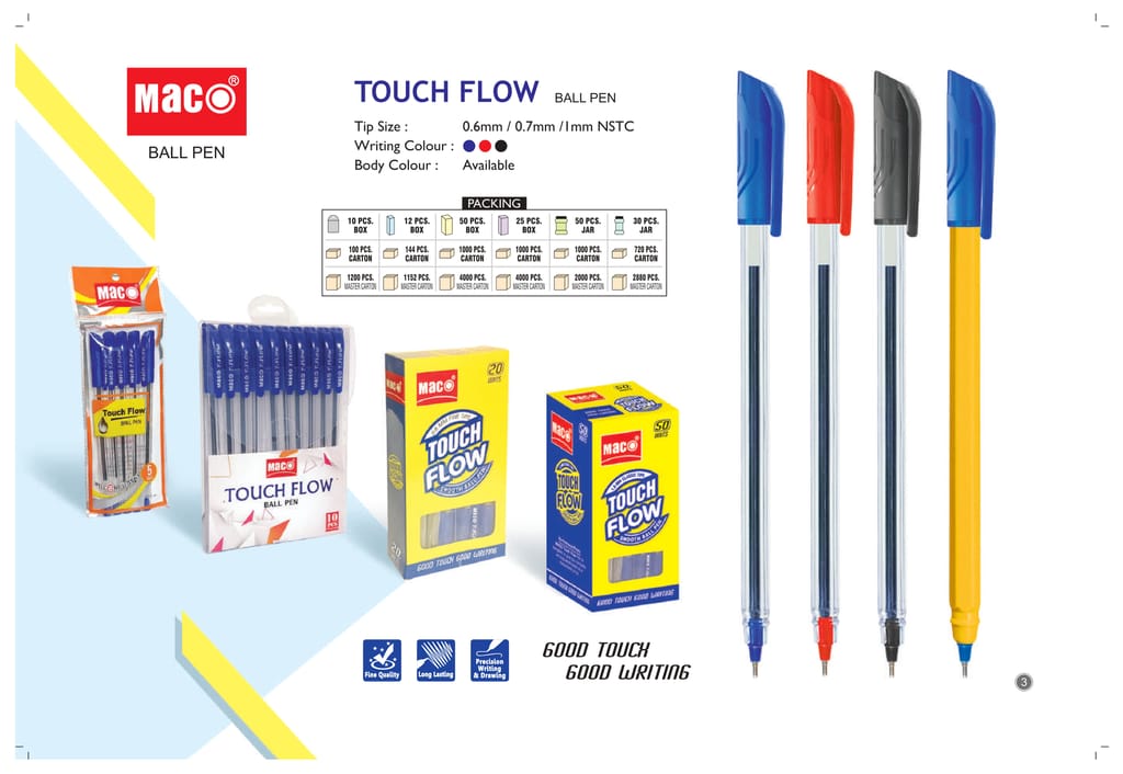 MACO Touch Flow Ballpoint Pens In 50 Pcs Jar| Hexagonal Design for better Grip| Smooth Writing with smooth ink flow| Blue Ink, Pack of 50 view 2