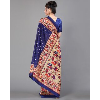 Blue Colour Dotted Printed Saree With Blouse Piece view 2