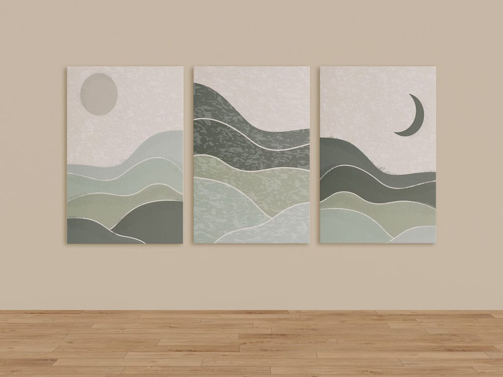 Rustic Charm Set of 3 Abstract Landscape Canvas Wall Painting for Living room, Office and Hotel | 16x24 inches Vertical Canvas Wall Frames for Home Interior and Decor |Abstract Clouds view 2