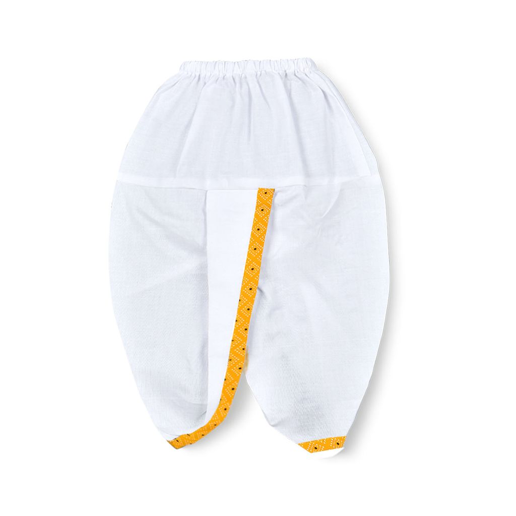 mustmom Traditional Baby Boys & Girls Full Sleeve Ethnic Dress Lungi Dhoti Kurta Set Yellow Festival Wear view 2