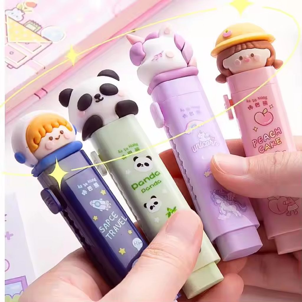 KTRS ENTERPRISE 4 pic Eraser Push Pull Design Retractable Cartoon Erasers Pastel Aesthetic Erasers Pencil Kawaii Eraser Cute Rubber for Kids Students School view 2