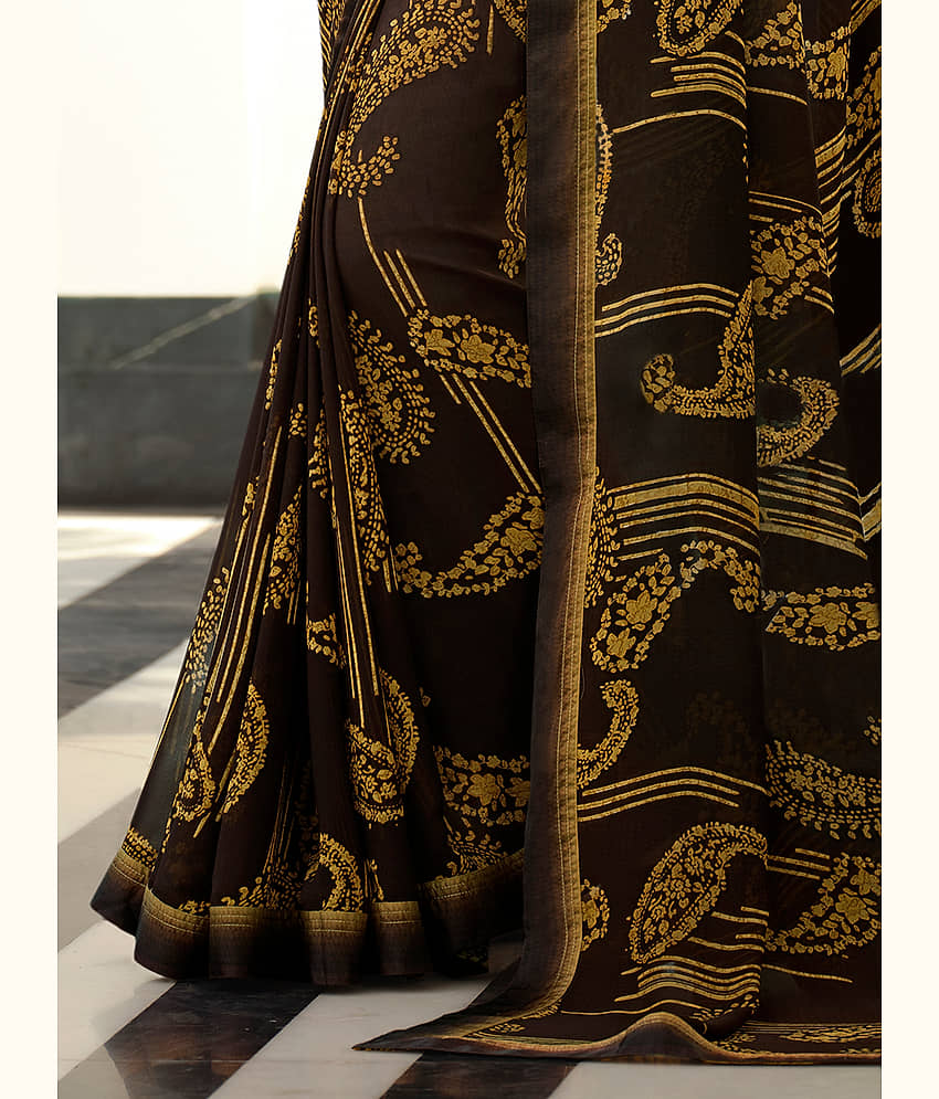BLEESBURY Georgette Printed Saree With Unstitched Blouse Piece ( Coffee ) view 2