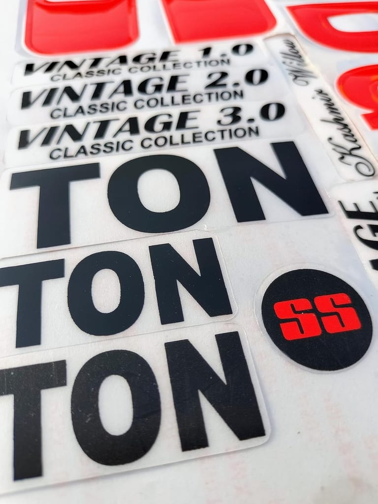 VR3 INTERNATIONAL | 3D Vintage Edition | English Willow | Embossed Cricket Bat Sticker Red view 2