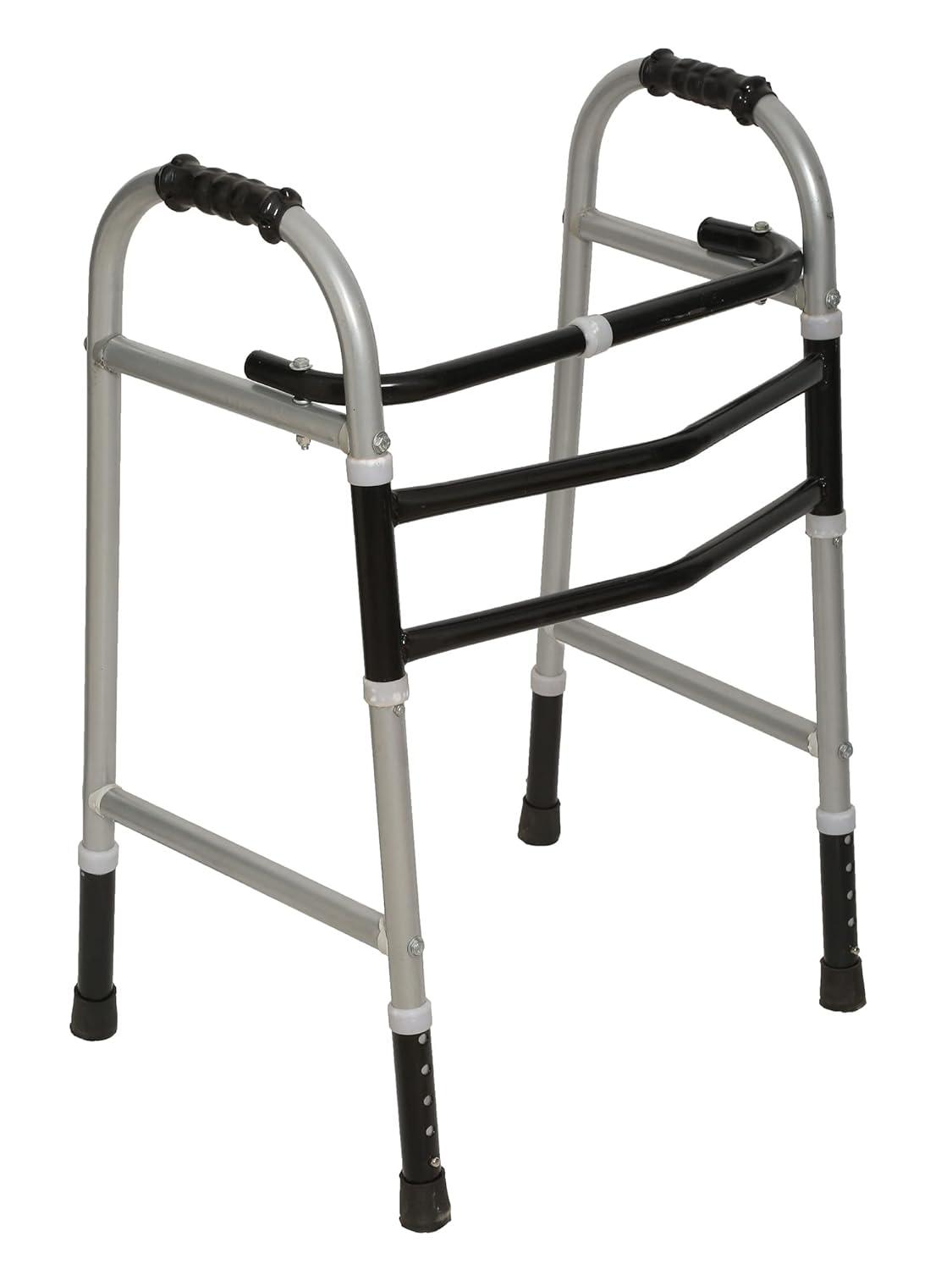 Tan45 Lightweight Folding Walker for Seniors | Powder Coated Adjustable Walker for Adults, Elderly, Handicapped | Medical Walking Stand for Old People | Portable and Durable Frame