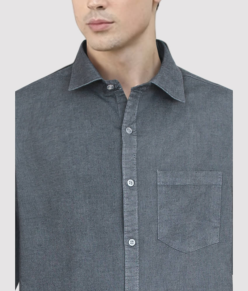 plounge 100% Cotton Regular Fit Solids Full Sleeves Men's Casual Shirt - Grey ( Pack of 1 ) view 2