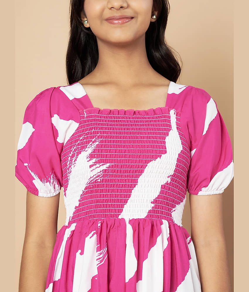 ZWERLON Rayon Fit And Flare Dress For Girls ( Pack of 1 , Pink ) view 2
