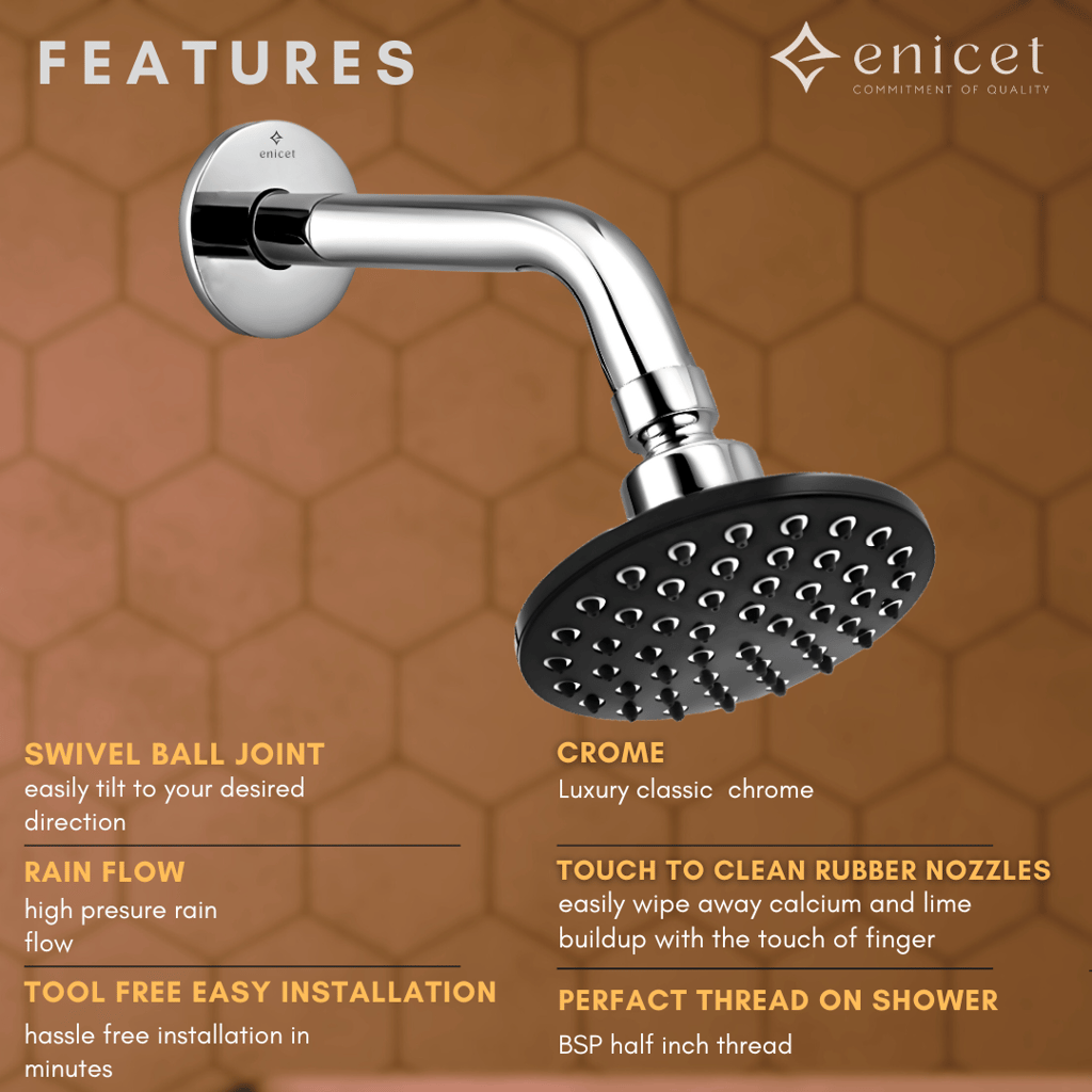 Enicet 5 Inch Shower with Arm and Flange, luxury Chrome Plated, Brass Arm and Flange view 2