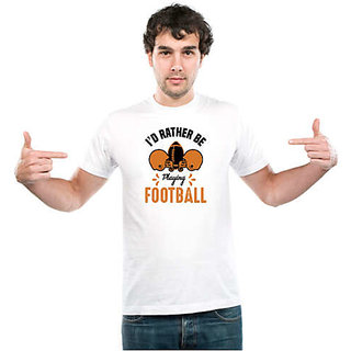 UDNAG Unisex Round Neck Graphic Football, I'd rather copy Polyester T-Shirt White view 2
