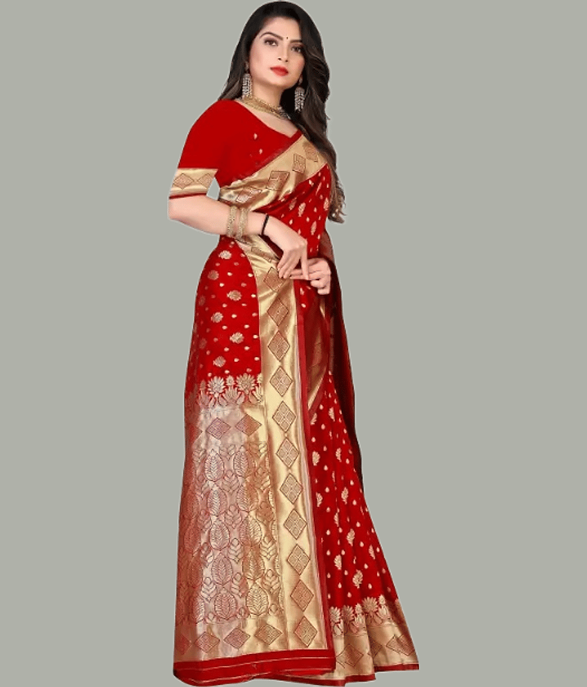GARIYA Banarasi Silk Embellished Saree With Unstitched Blouse Piece ( Wine ) view 2