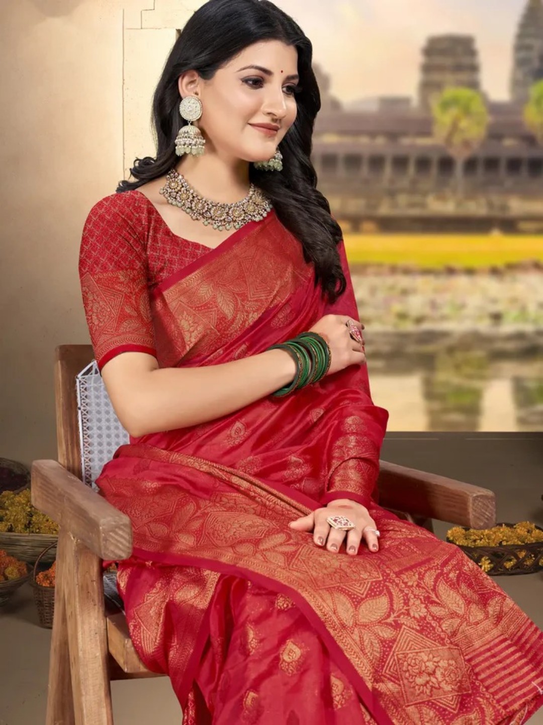 Red Silk Saree view 2