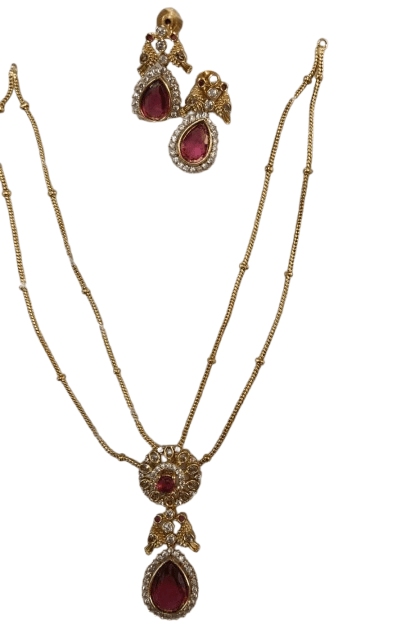 Buy Traditional Indian Gold Plated Ruby Necklace Set with Earrings for Women Online view 2