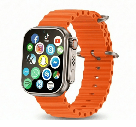 T800 Ultra Smartwatch with Orange Silicone Strap (Bluetooth Calling & Fitness Tracker)
