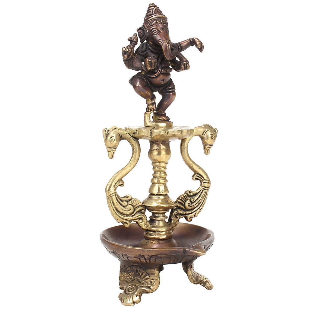 Artvarko Brass Metal Ganesh Statue God Ganpati Idol Oil Lamp Diya Handmade Home Decor for Puja Decorative Diwali Deepak Weeding Gift Mandir view 2