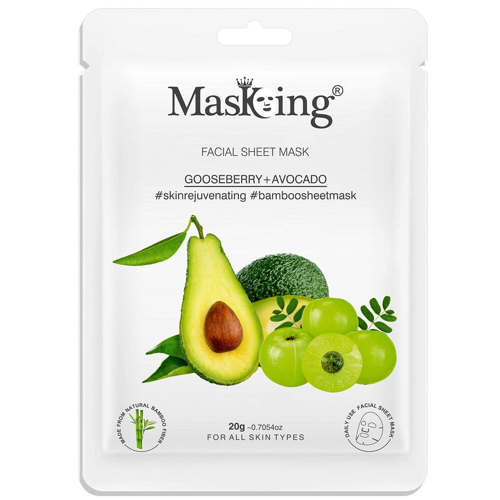 MasKing Bamboo Facial Sheet Mask of Gooseberry & Avocado for Skin Rejuvenating Ideal for Women & Men, 20ml each (Pack of 2) view 2