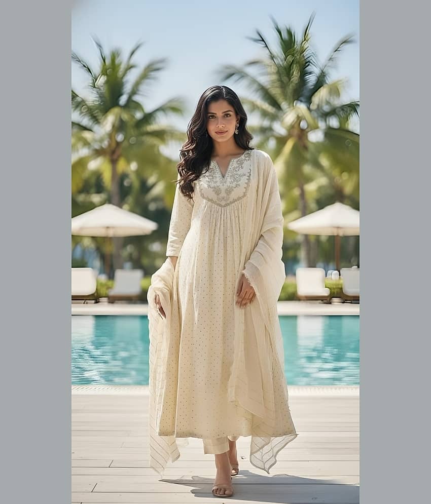 DSK STUDIO Women Polyester Solid Straight Kurti With Pants ( Cream )