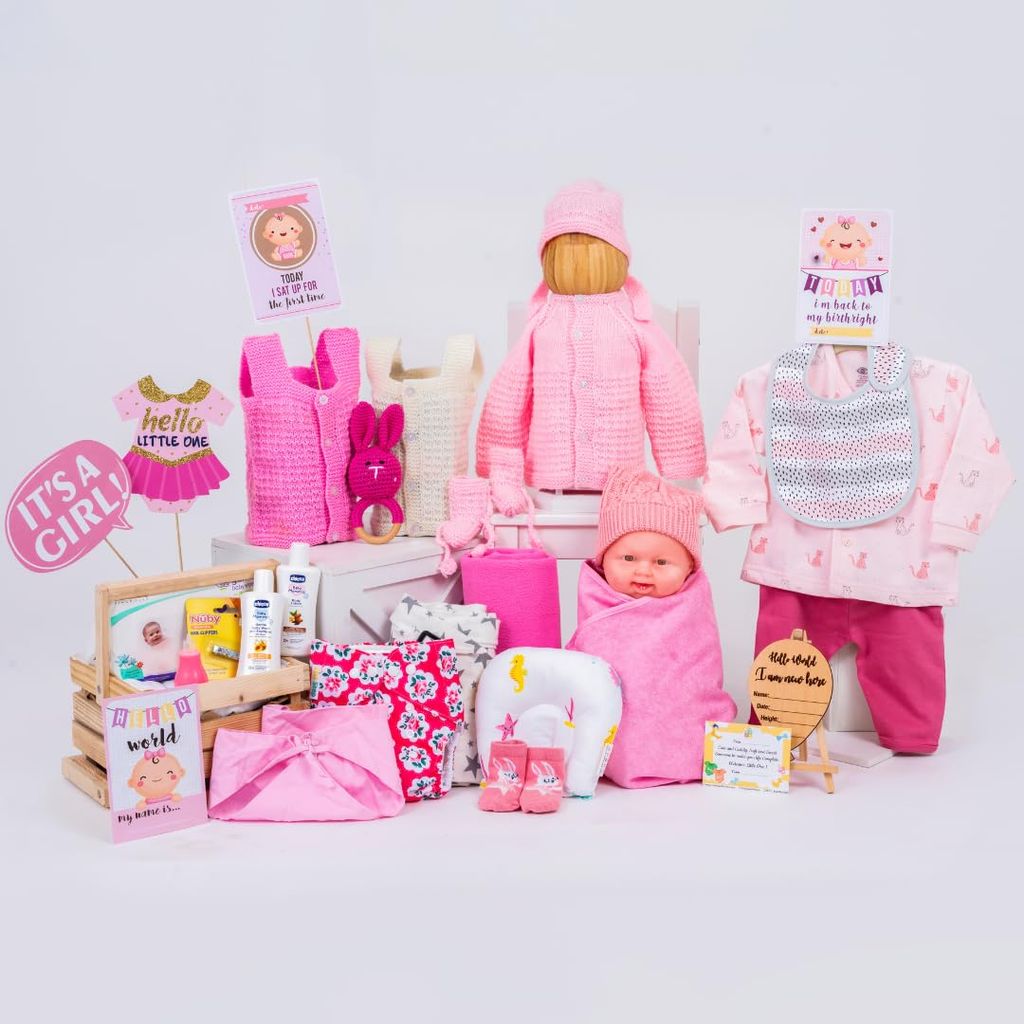 The Baby First Box Newborn Baby Essential Kit - 25 Items | Winter Kit Girls view 2