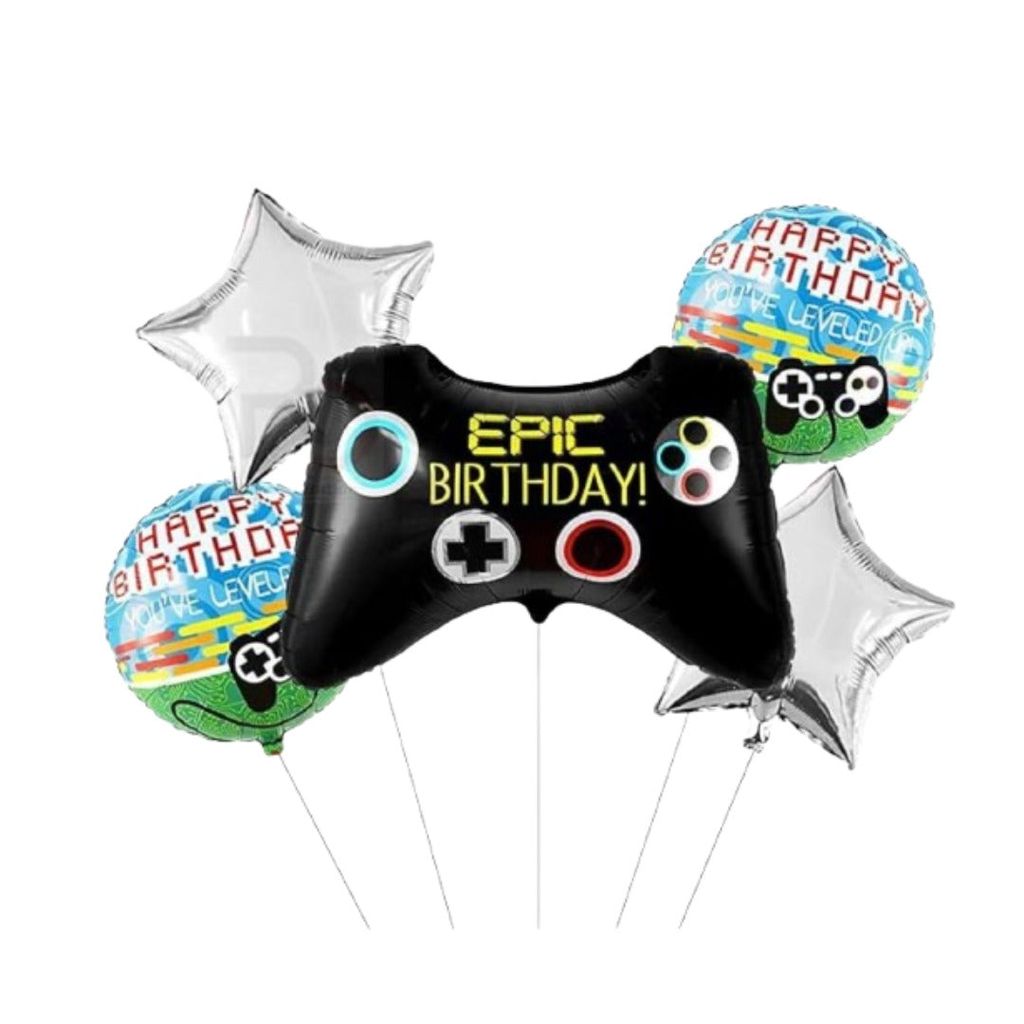 Happy Birthday Video Game Theme Foil Balloon Bouquet - Helium Filled - 5PC view 2
