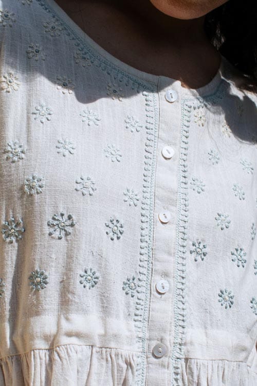 Avani Chikankari Off white Pure Cotton Sleeveless Dress view 2