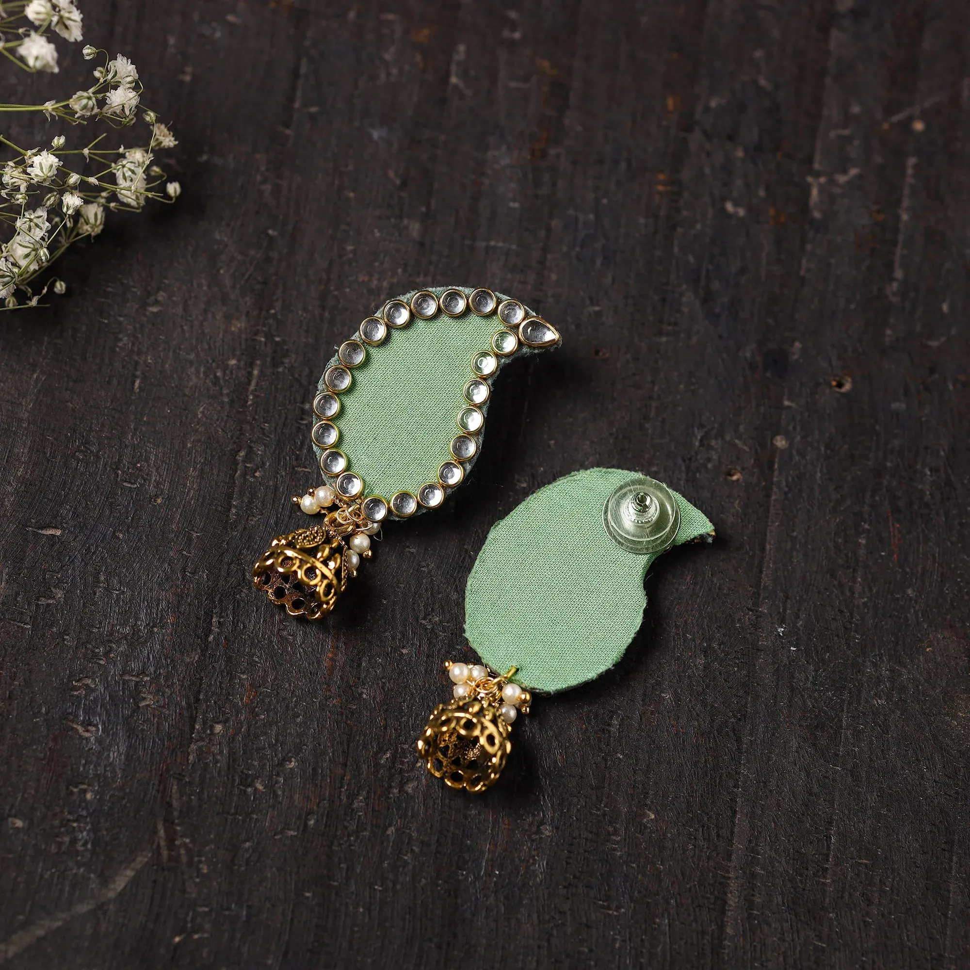 Green - Aarohi Stone Work Fabart Earrings view 2