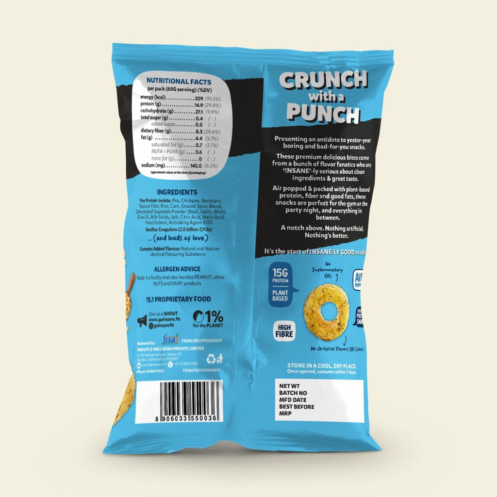 Insane Fit Protein Puffs | Assorted 60g x 4 | Plant Protein | Roasted | Probiotics & Fibre | No Vegetable Oil view 2