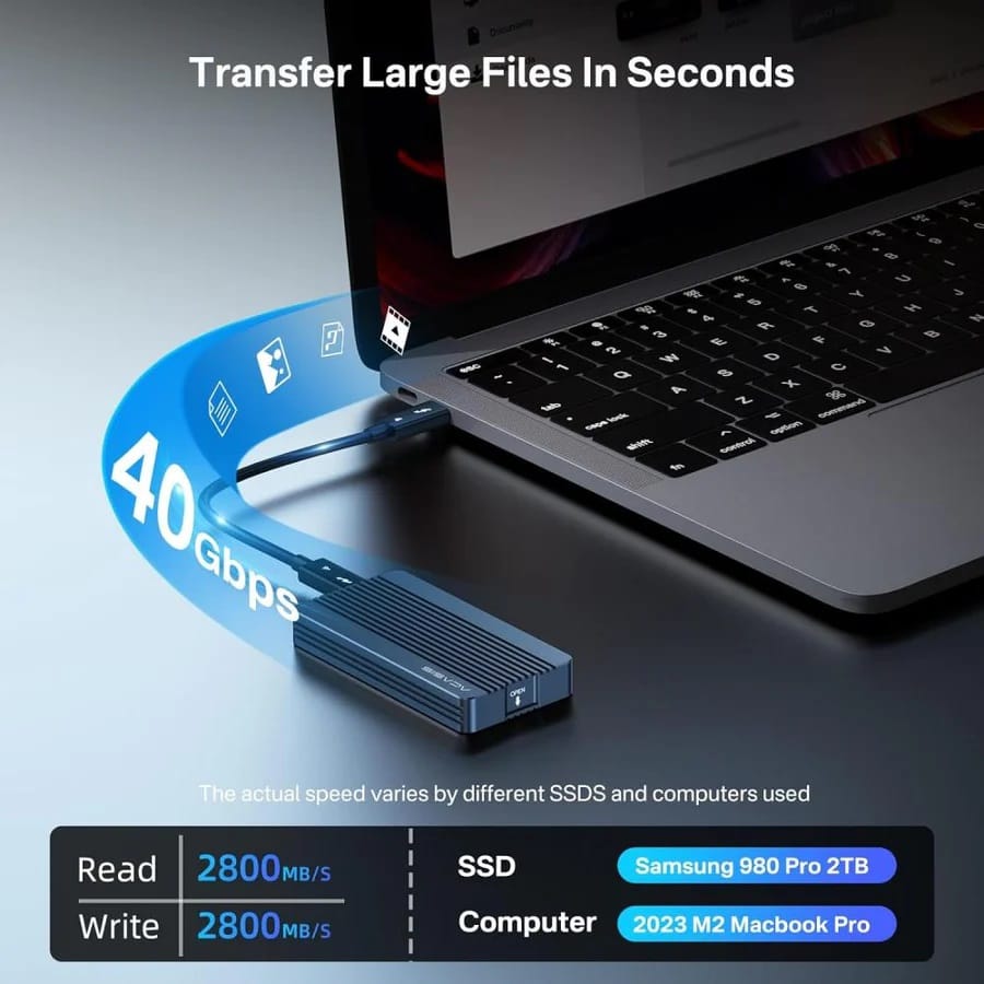 ACASIS 40Gbps M.2 NVMe SSD Enclosure, TBU405M1 for M1 M2 Pro/Max, Compatible with Thunderbolt 3/4, USB4/3.2/3.1/3.0/2.0, Support SSD Size 2280 B+M M-Key, TBU405 M1 view 2