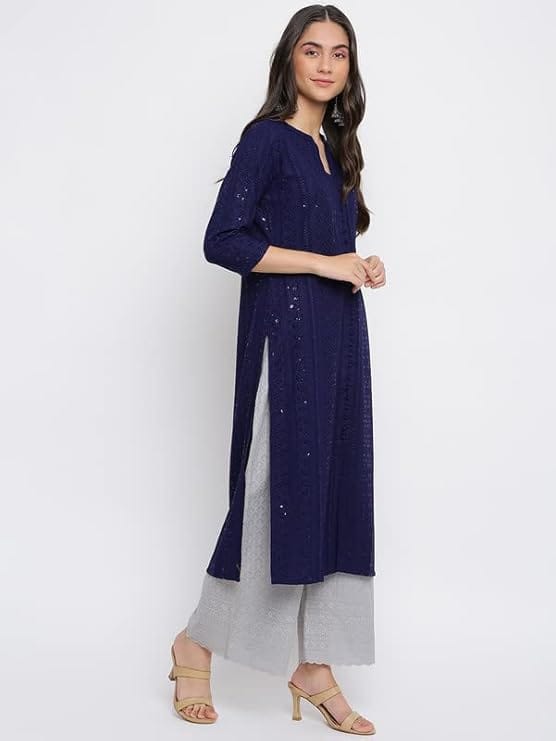 INDIAN KNOTS-chikanwork and Sequins Heavy Embroidered Festive Kurta_1105-DG8059203 view 2