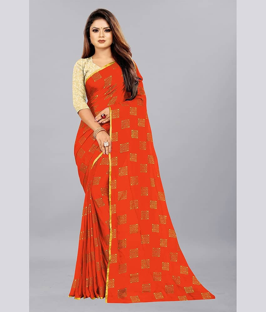 Rhey Chiffon Printed Saree With Unstitched Blouse Piece ( Navy Blue )