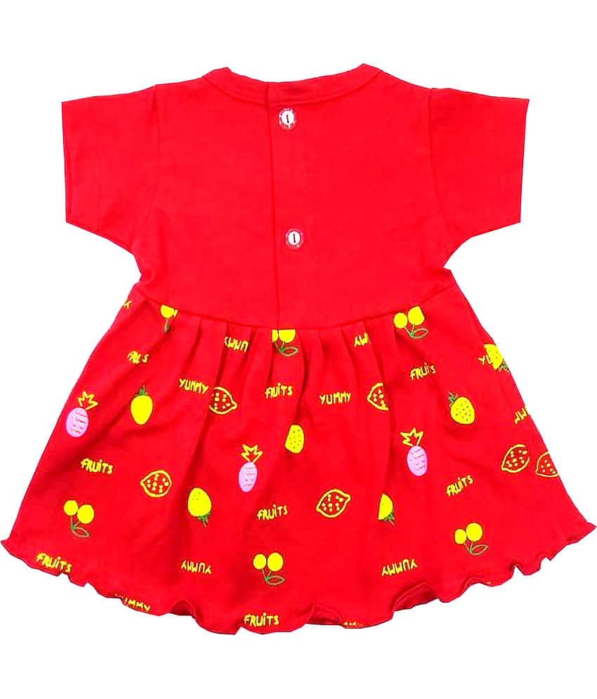 INFANT Pack of 1 Baby Girls 100% Cotton Frocks ( Red ) view 2